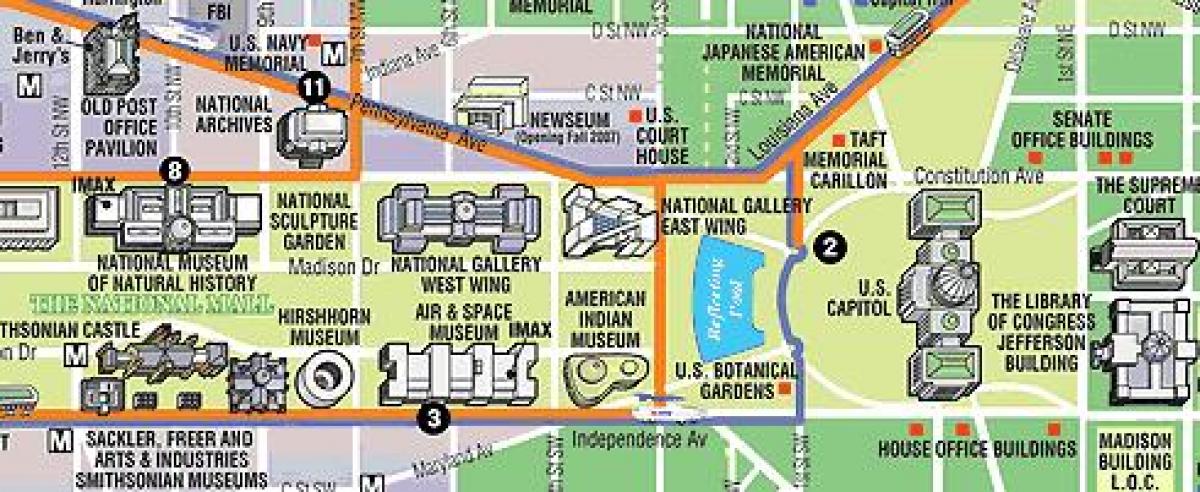 peta washington dc museum, dan monumen